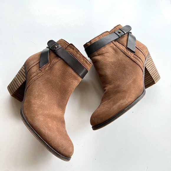 Franco Sarto Dotty Brown Leather Zip Chunky Heel Ankle Booties w/ Straps… - Picture 2 of 11